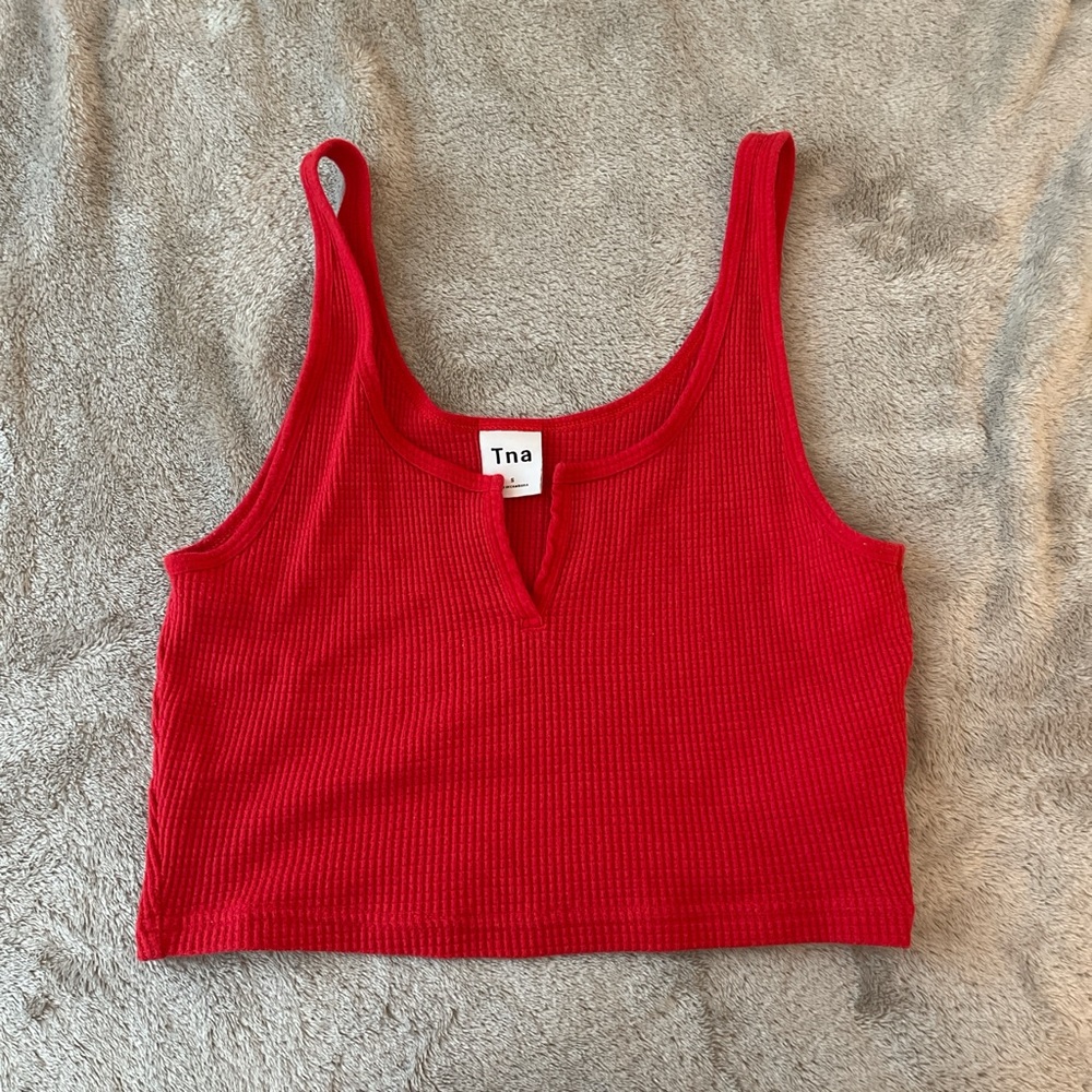 TNA Red Ribbed Crop Tank Top